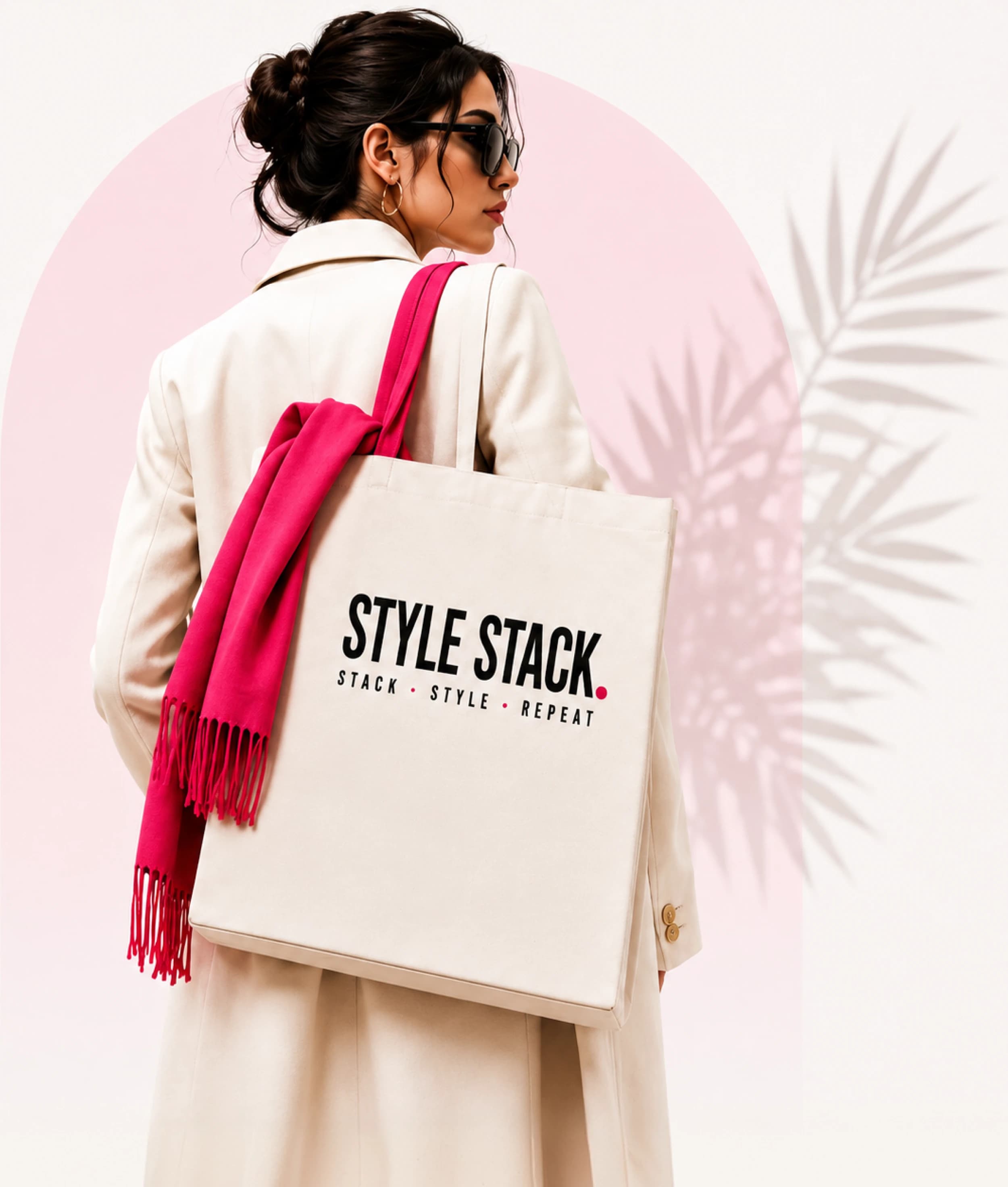 Model carrying a Style Stack shopping bag